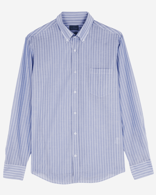 Paul & Shark Cotton Summer Breeze Shirt - White Stripes On Blue