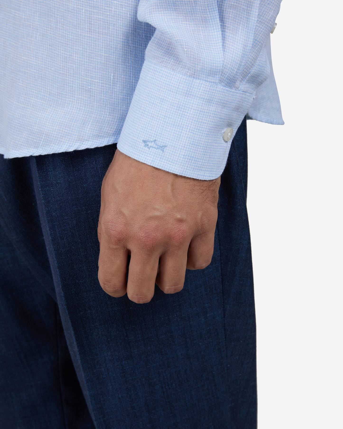 Paul & Shark Linen Shirt - White Light Blue Pied De Poul