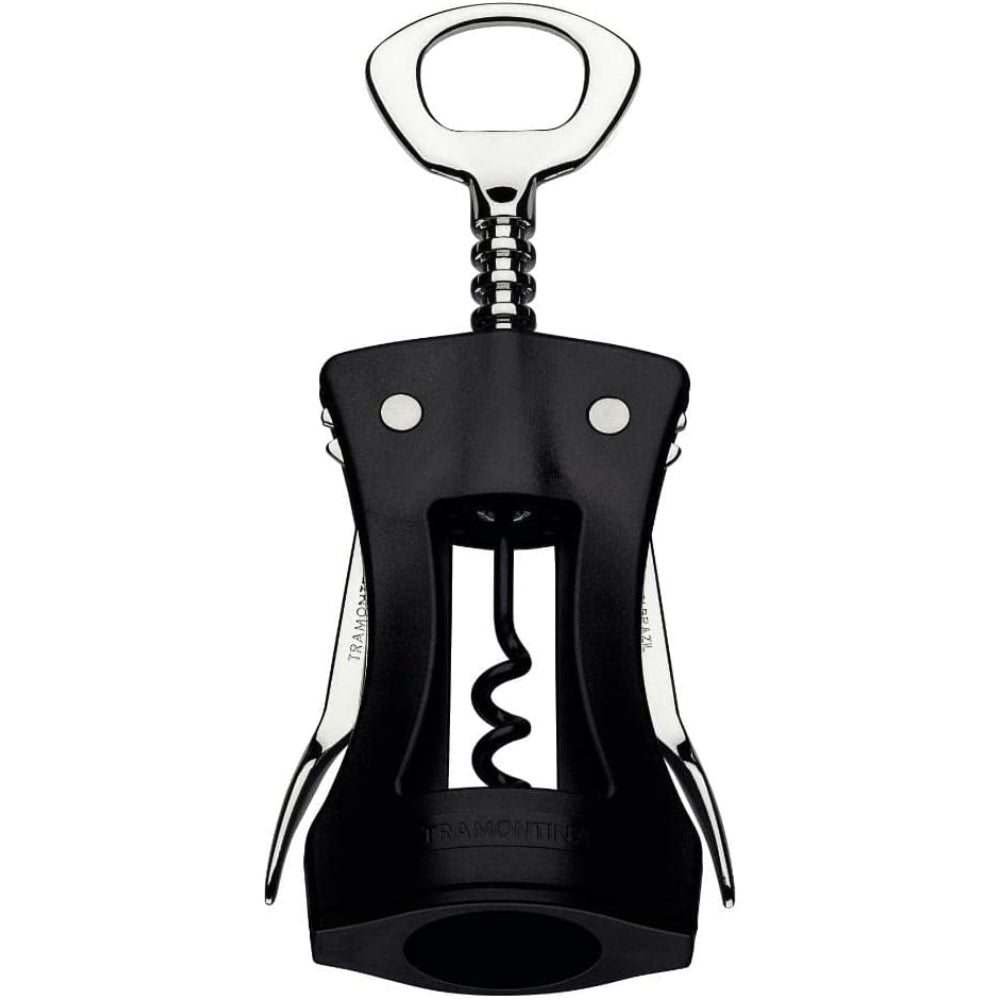 Tramontina Brazil Harmoniza Stainless Steel Winged Corkscrew in Black ABS Body and Zamak Bottle Opener