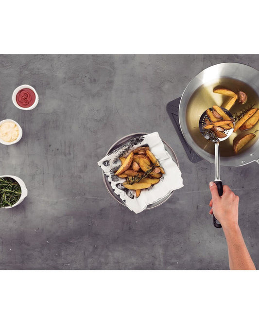 Tramontina Utilitá Stainless Steel Skimmer with Black Polypropylene Handle