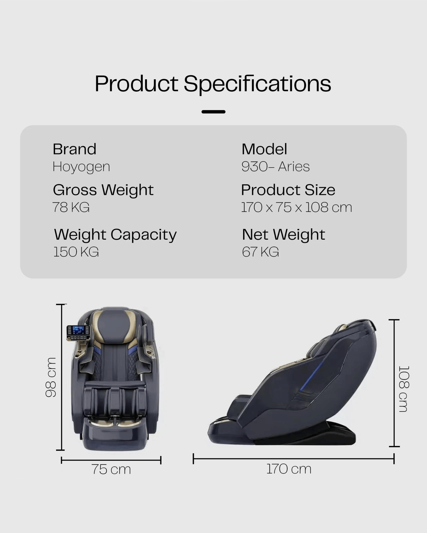 Hoyogen Aries Massage Chair Dark Grey