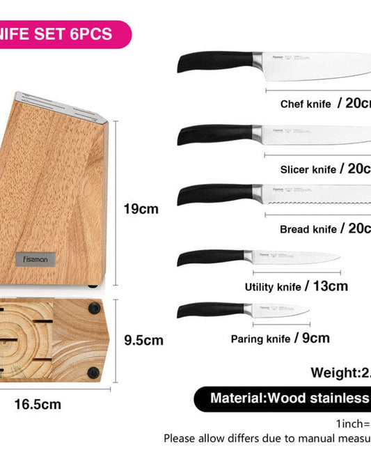 Fissman 6 Piece Knife Set Fujikawa With Wooden Block (3Cr14 Steel)
