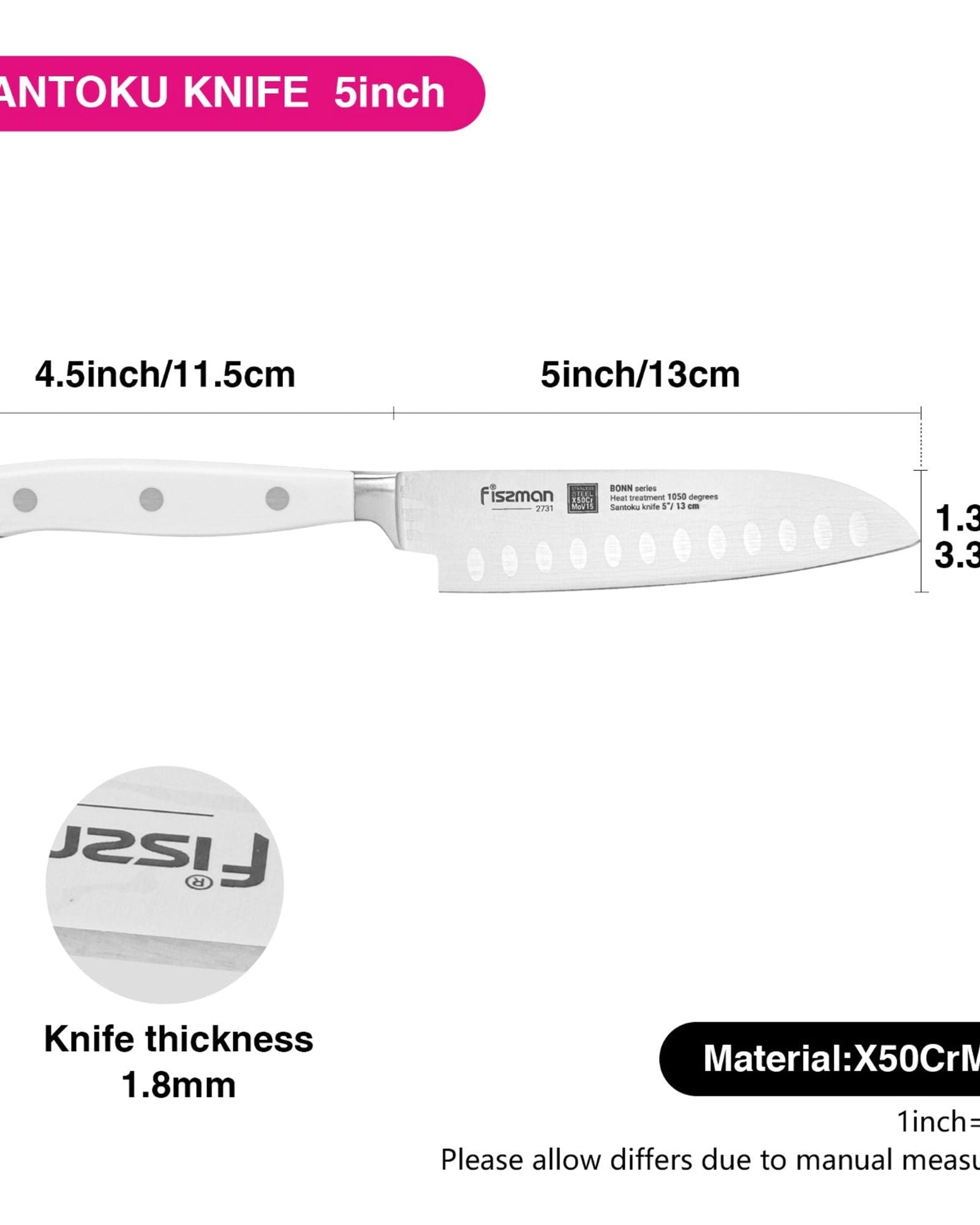 Fissman 5'' Santoku Knife Bonn - X50CrMoV15 steel