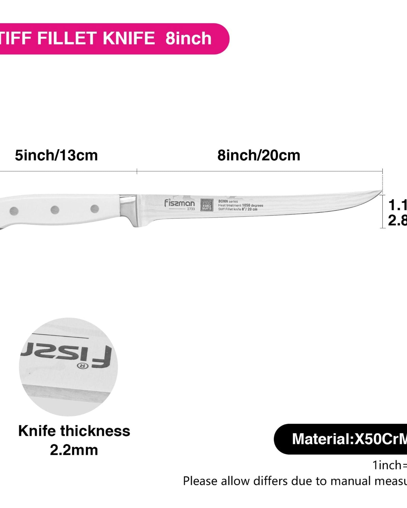 Fissman 8'' Stiff Fillet Knife Bonn - X50CrMoV15 steel