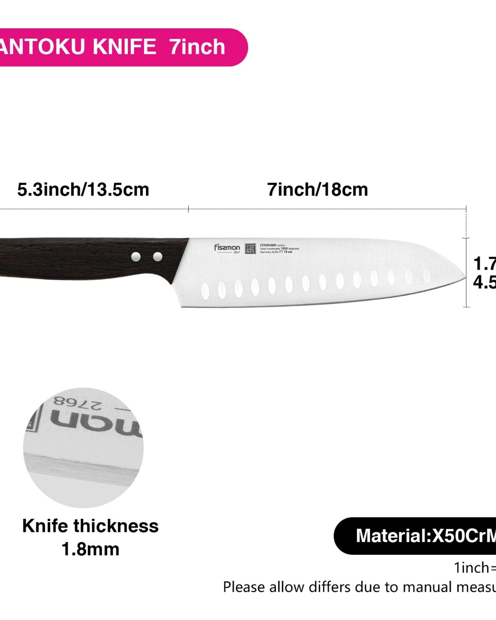 Fissman 7'' Santoku Knife Ferdinand - X50CrMoV15 steel