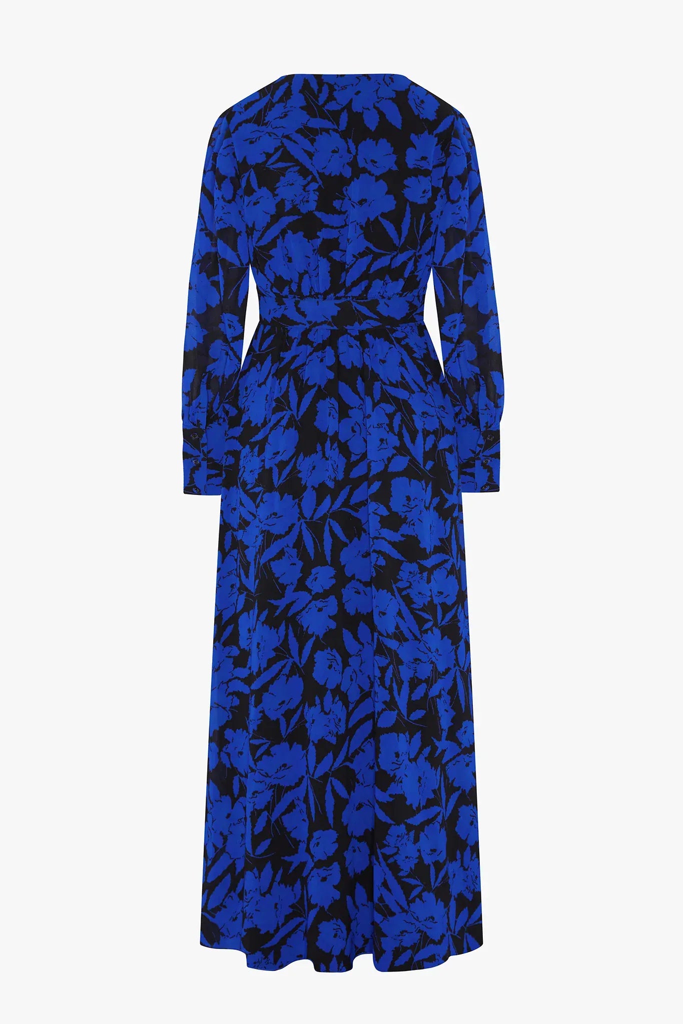 Ira Printed Georgette Maxi V Neck Dress in Blue