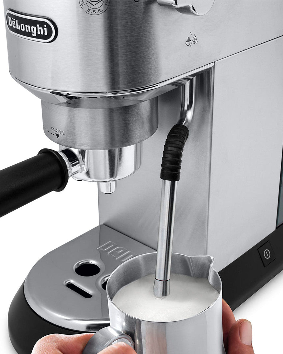 De'Longhi Dedica Arte Espresso Coffee Machine, My LatteArt Steam Wand & Steel Tamper, Metal – EC885.M (ESMA Certified)