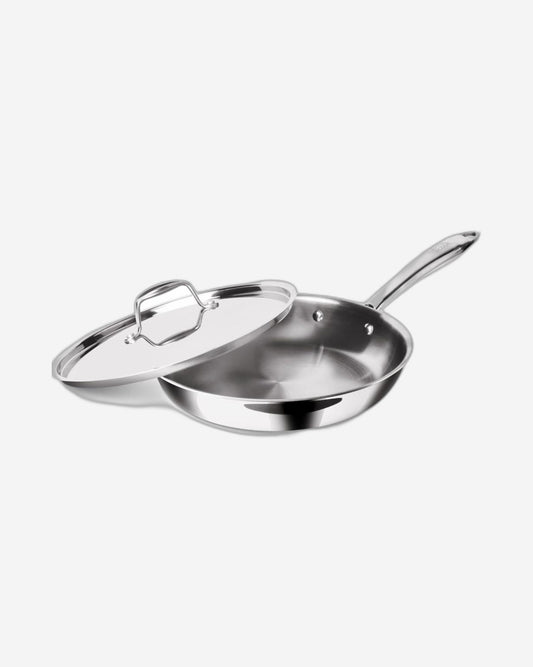 MILTON Pro cook 24 cm Frying Pan, Triply Stainless Steel with Lid, 1.7 Litre, Skillet for Curry, Stir-Fry, Omelette Pans, Sauté Induction & Gas Friendly Steel Pan