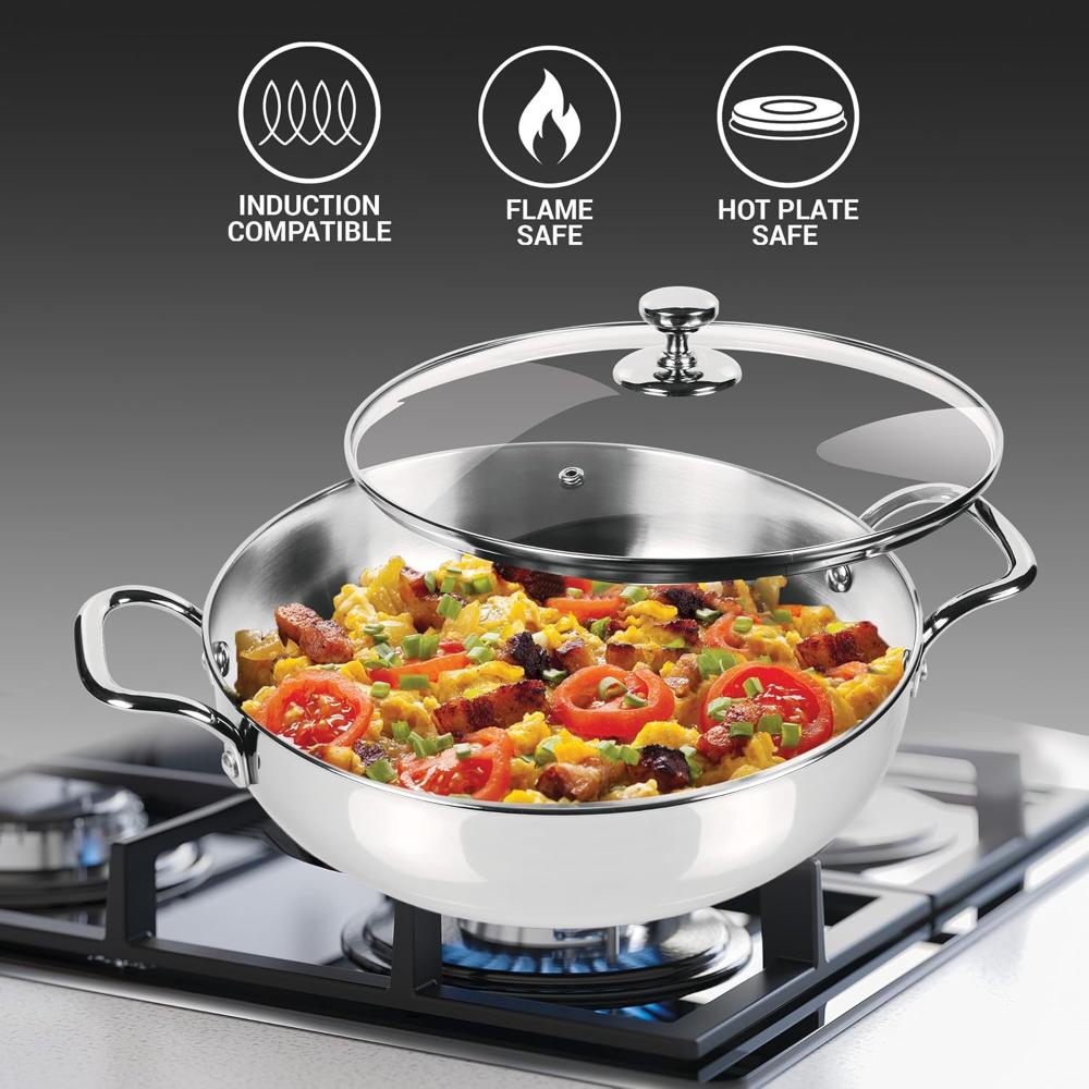 MILTON Pro cook Procook Triply Induction Base Cookware Set of 3 Stainless Steel |Sauce Pan 14 cm, Fry Pan 24 cm, Kadhai 24 cm with Glass Lid 24 cm, Silver