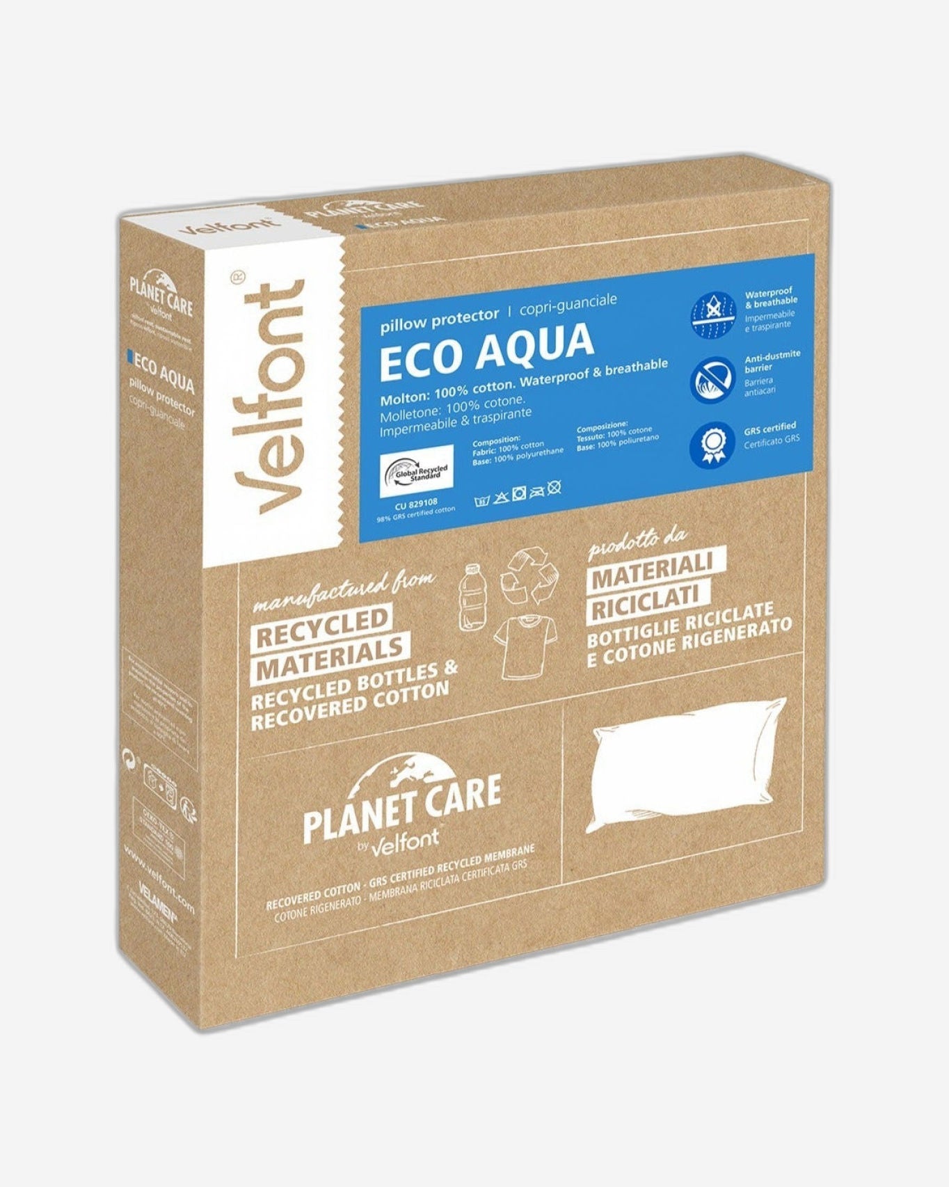 Velfont "Eco Aqua" Standard Pillow Protector in White