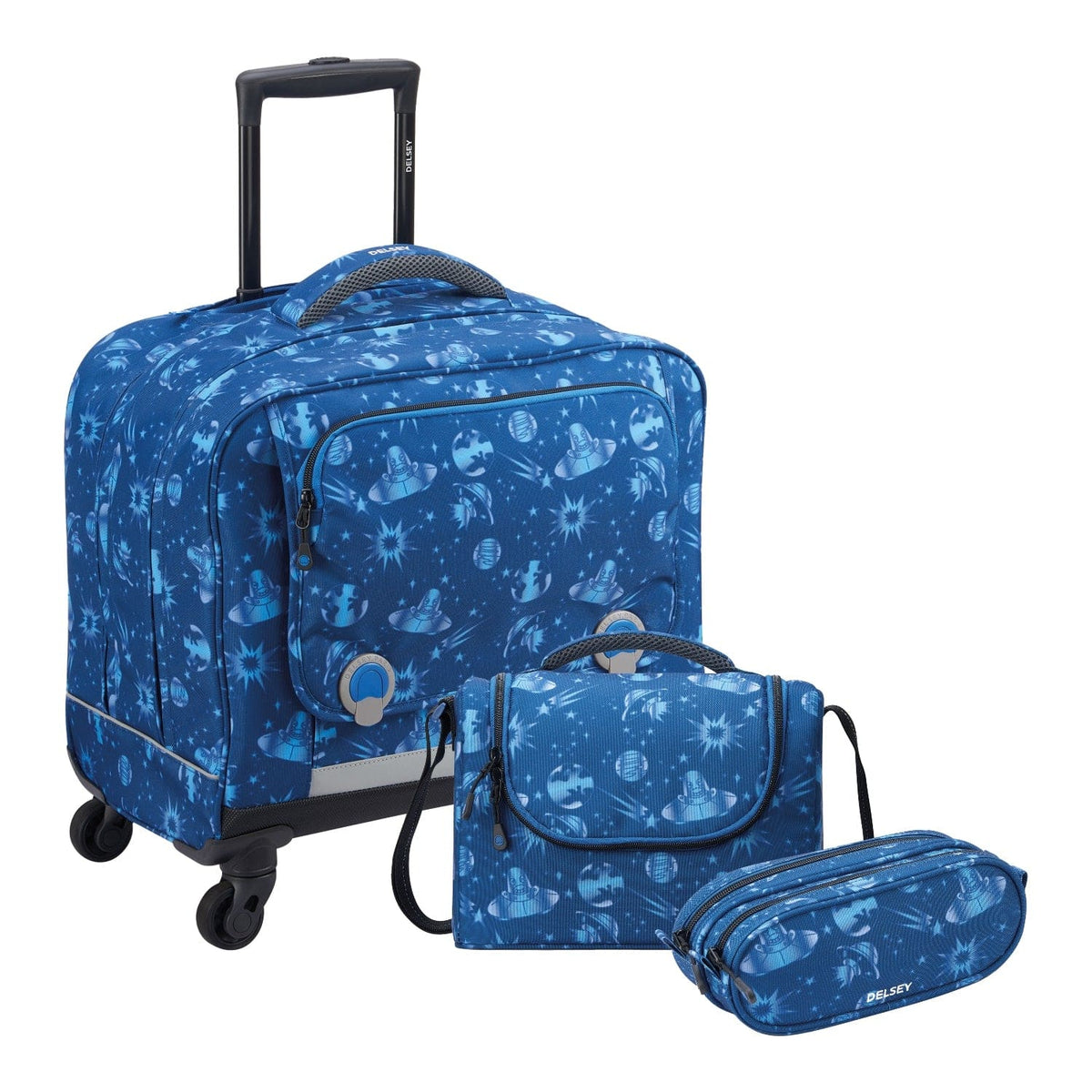 Delsey BTS Collection 2022 3-Piece Set Wheel School Bag, Lunch Bag, Pencil Case Blue Printing - 0033869100222