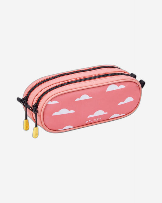 Delsey Paris Back To School 2023 Top Zip Opening Pencil Case 2 Compartment Pink Printing - 00338917319
