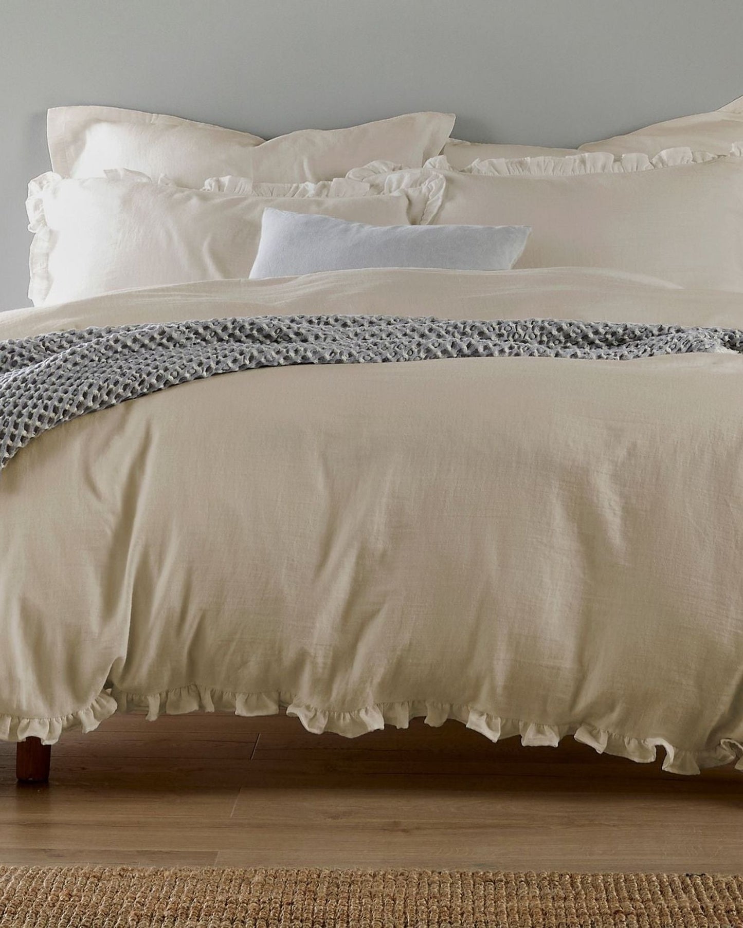 Christy Organic Cotton "Retreat Ruffle" Plain Dyed Duvet Covers in Oat (Beige)