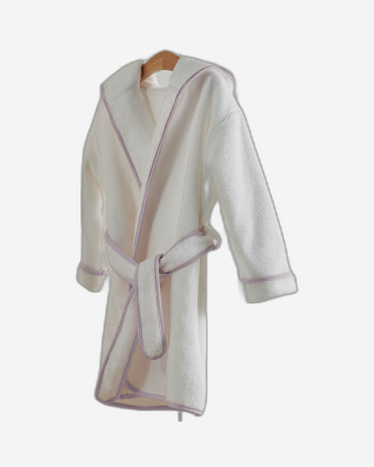 Christy "Mini Hooded" Bath Robe in White & Pink
