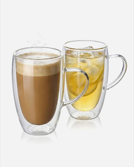 Cuisine Art Borosilicate Double Wall Glass Handle Set 450ml 2Pc