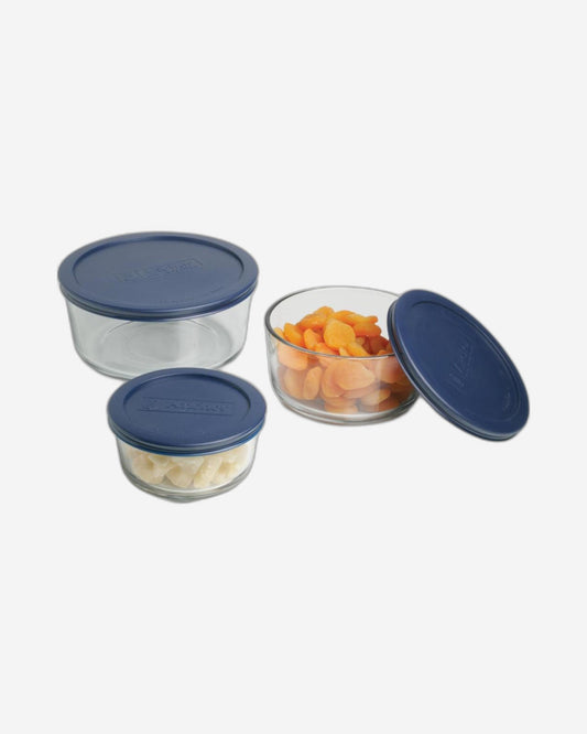 Anchor Hocking 6 Piece, Round Food Storage Container Set - 92001, Value Pack, (472ml/946ml/1.7l), Navy Blue / Red Lid