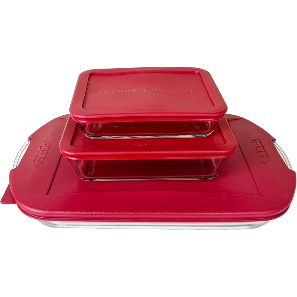 Anchor Hocking, 6PC Essential Set - 3 QTR Bakedish With Lid, 1.4L & 0.75L Food Storage Containers With Lid (14868L24)