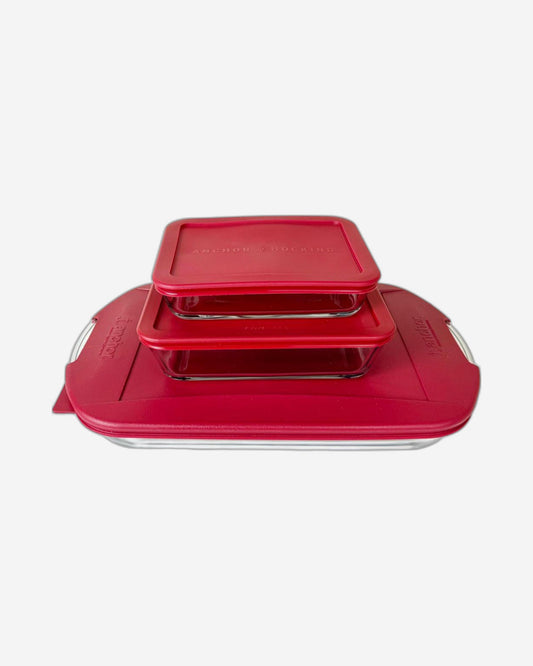Anchor Hocking, 6PC Essential Set - 3 QTR Bakedish With Lid, 1.4L & 0.75L Food Storage Containers With Lid (14868L24)