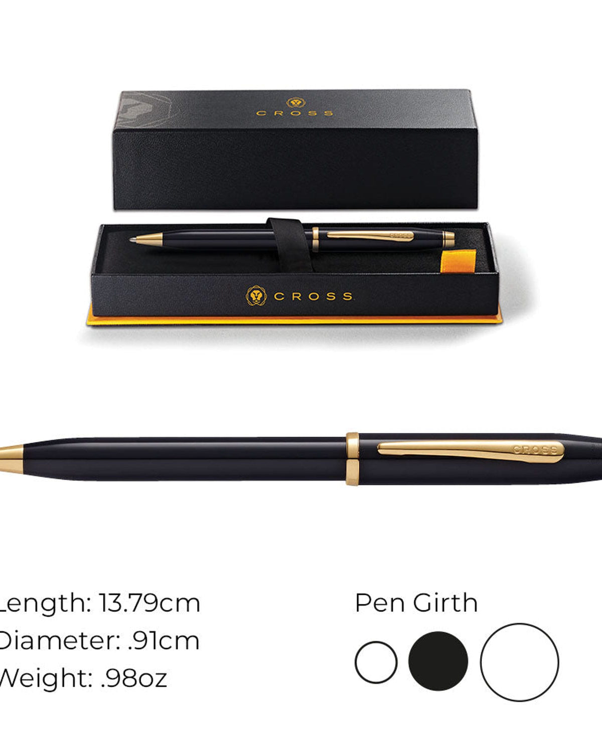 Cross Century II Black Lacquer Gold Plated Ballpoint Pen