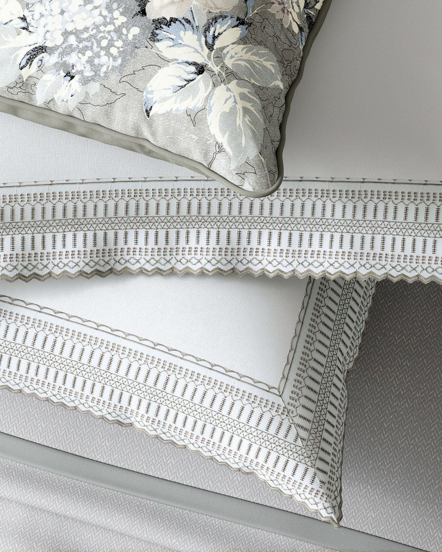 Bedeck of Belfast "Astrid" Duvet Cover and Oxford Pillowcase in White/Silver