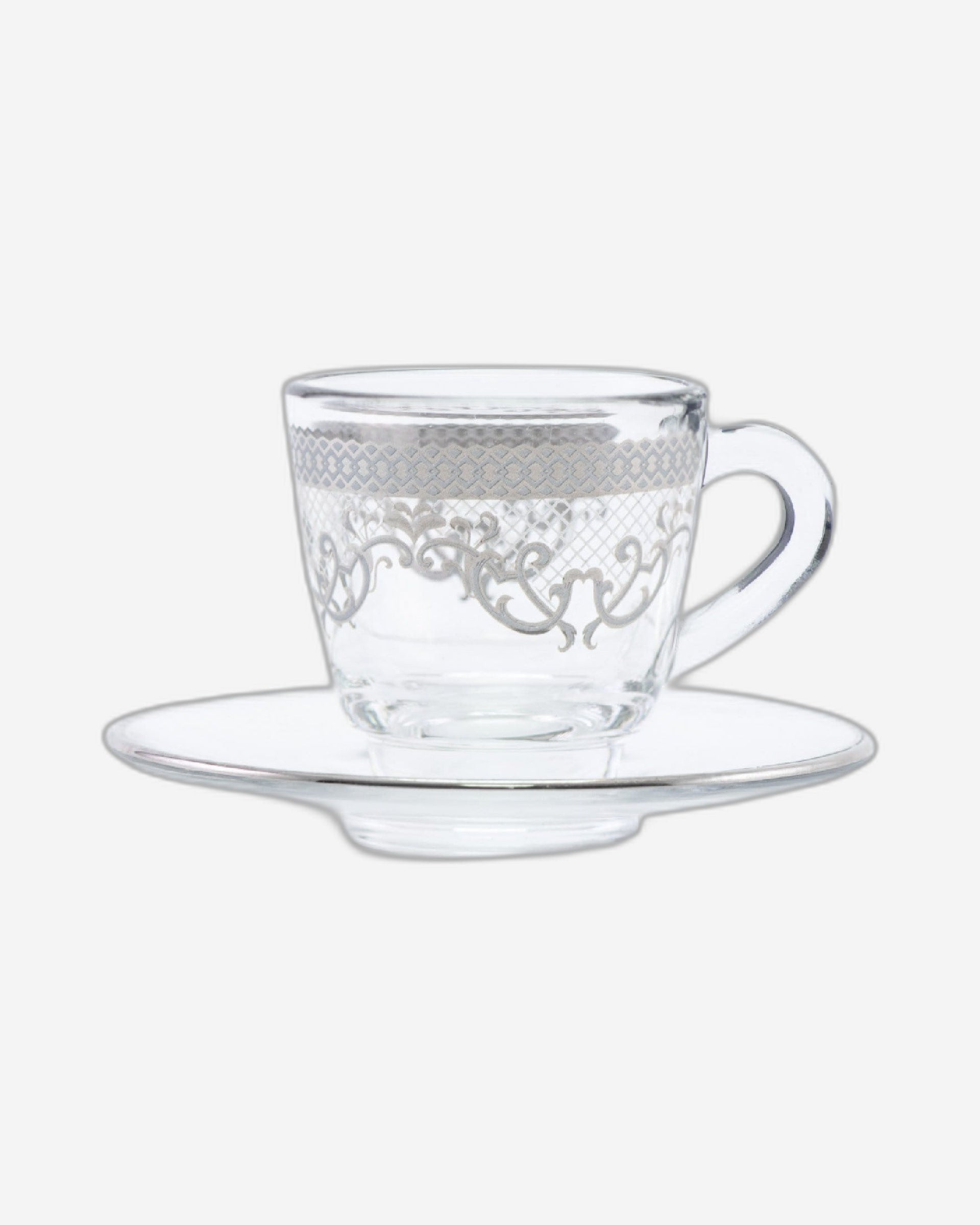 Dimlaj Trina Set of 6 Pcs Coffee Cups and Saucers (Platinum)