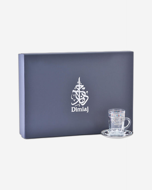 Dimlaj Suroor Set of 6 Pcs Tea Cups and Saucers (Platinum)