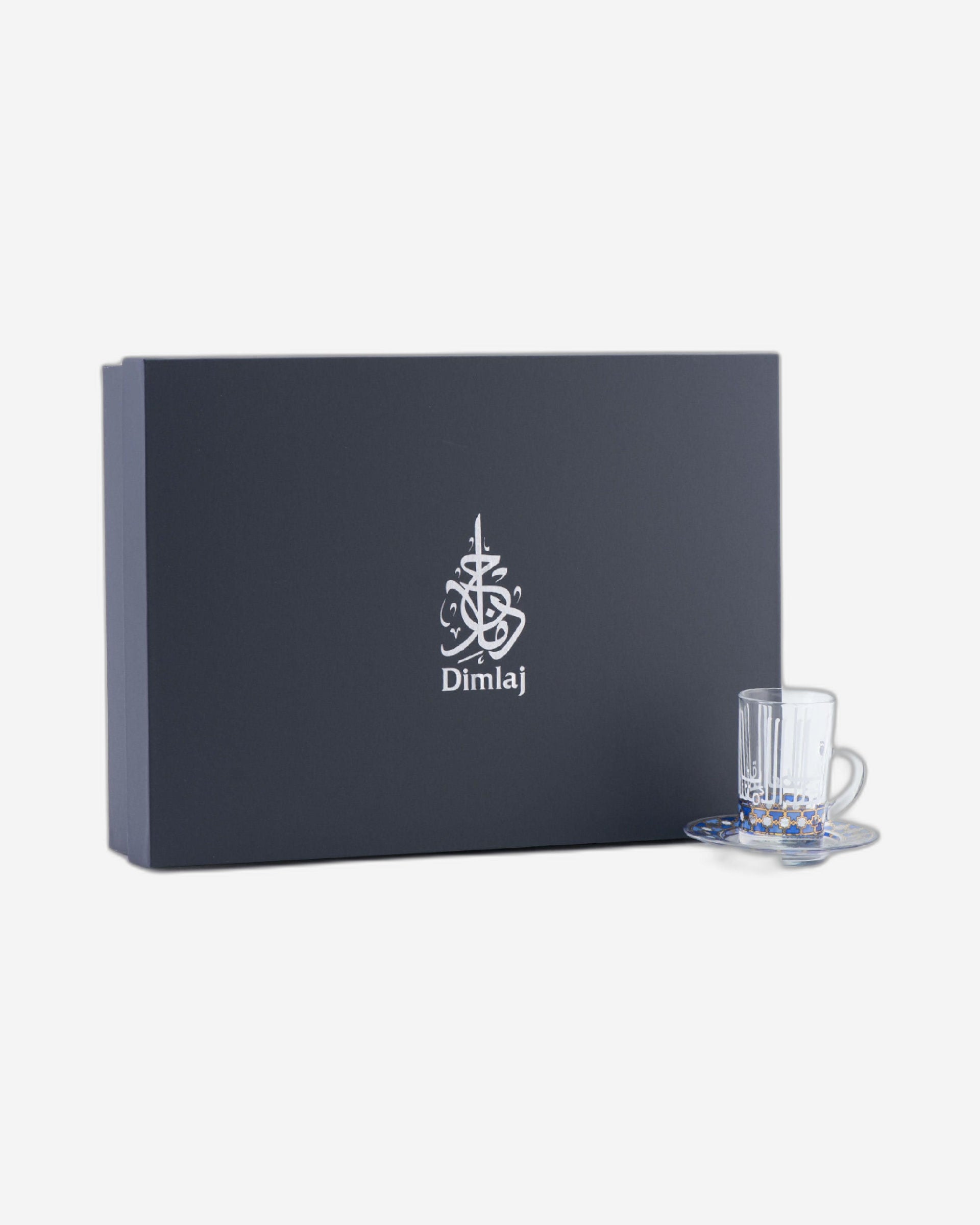 Dimlaj Asala Set of 6 Pcs Tea Cups and Saucers (Gold & Blue)