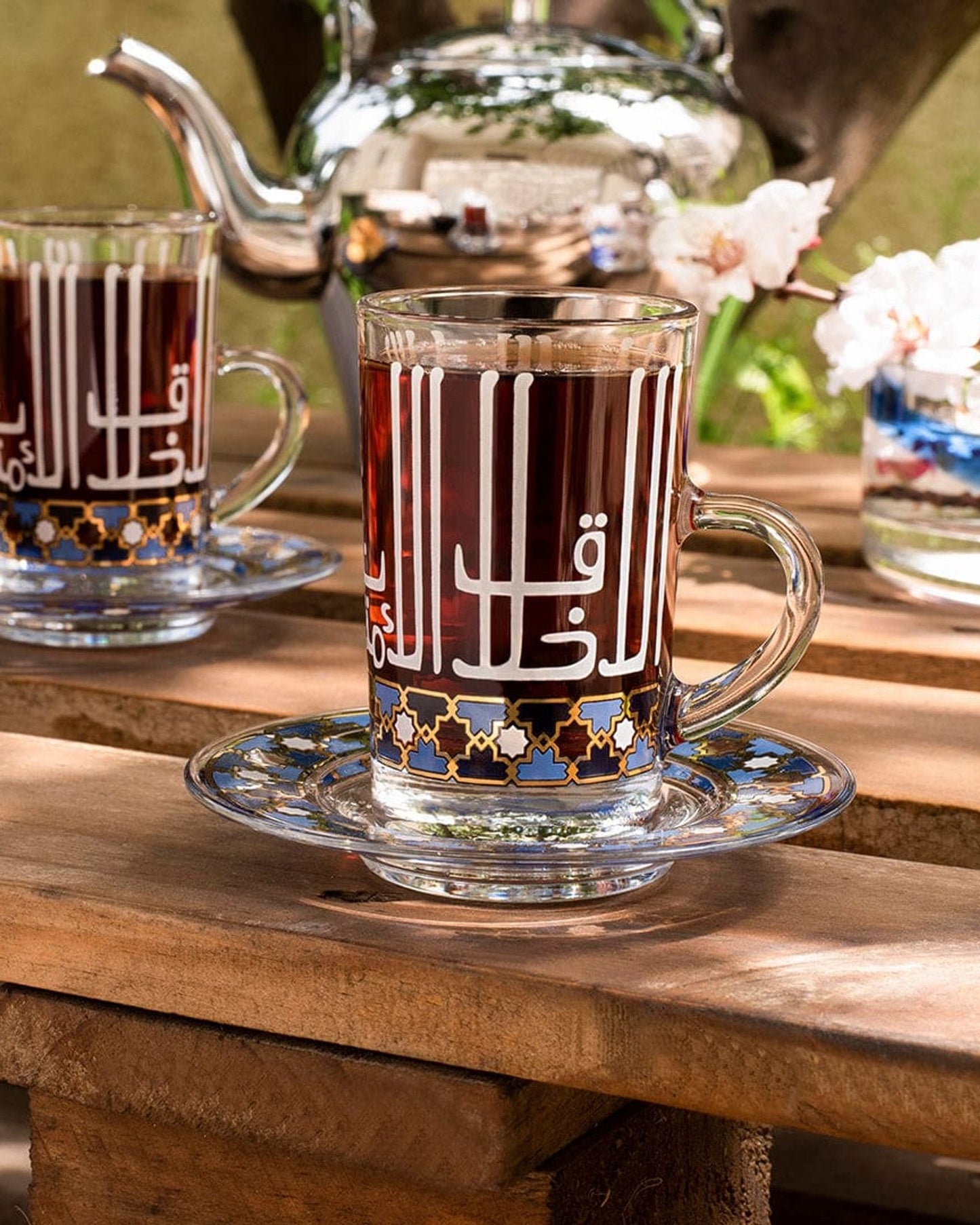 Dimlaj Asala Tea Cups & Saucers 6Pc Gold & Blue