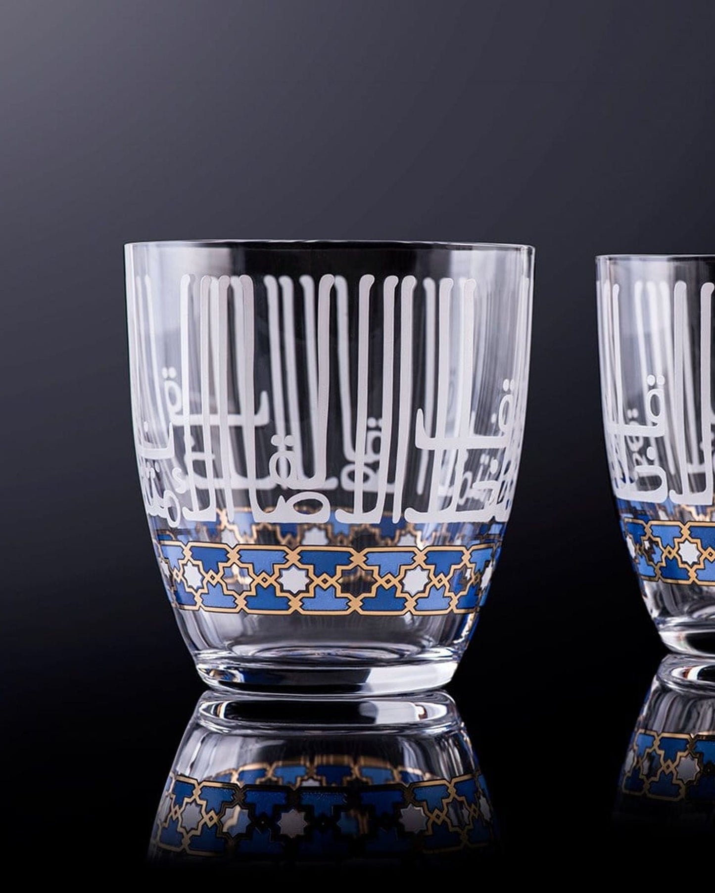 Dimlaj Asala Short Tumblers 6Pc Gold & Blue
