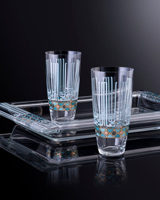 Dimlaj Asala Large Rectangular Serving Plate (Gold & Green)