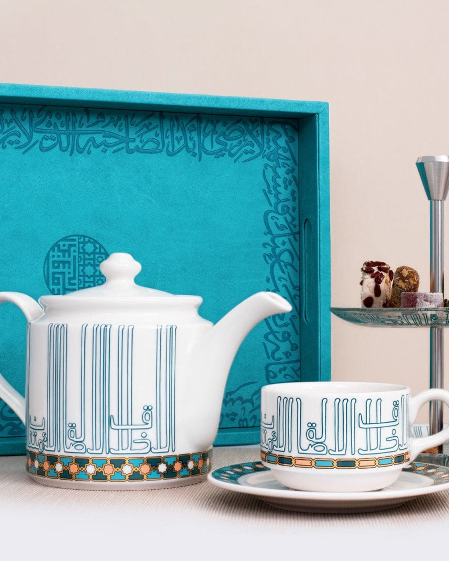 Dimlaj Asala Tea Cups & Saucers 6Pc Gold & Green