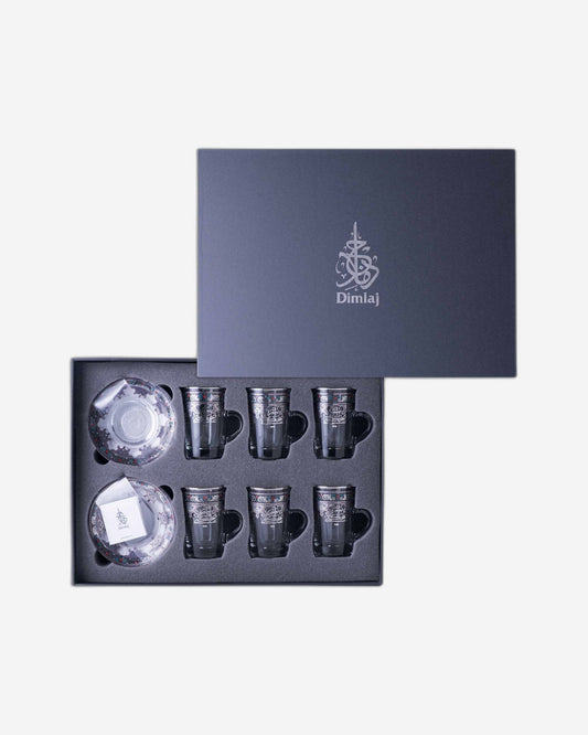 Dimlaj Suroor Tea Cups & Saucers 6Pc Platinum
