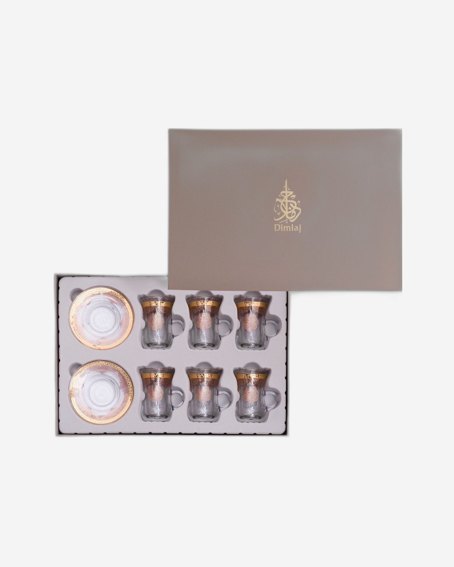 Dimlaj Selena Tea Cups & Saucers 6Pc Gold & Pink