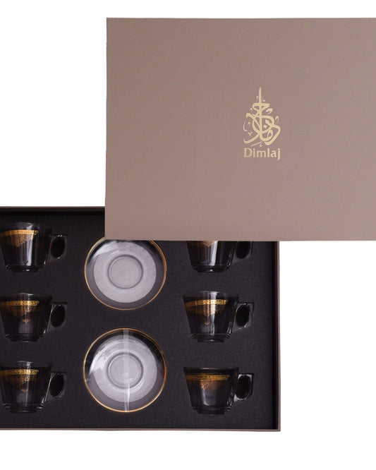 Dimlaj Selena Set of 6 Pcs Tea Cups and Saucers (Gold & Pink)