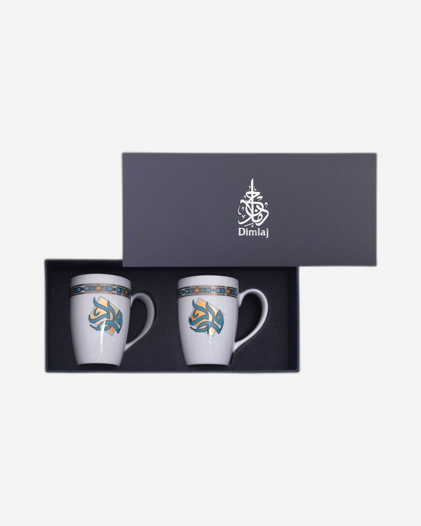 Dimlaj Wurood Mugs 2Pc Porcelain Gold & Green