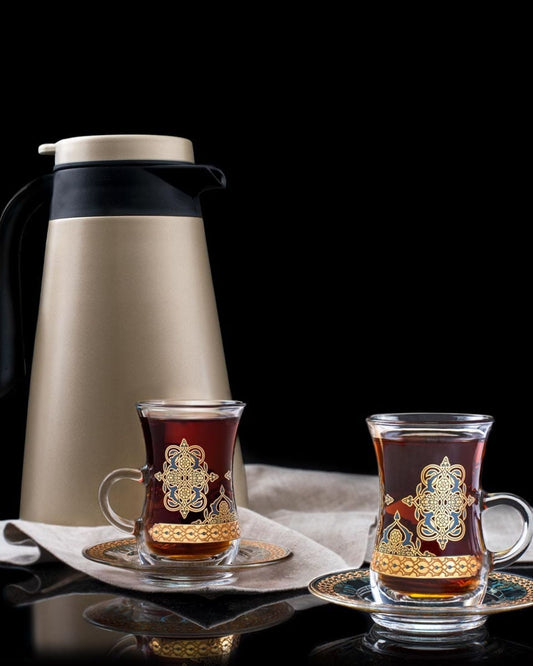 Dimlaj Rayhan Set of 6 Pcs Tea Istikanas and Saucers (Gold)
