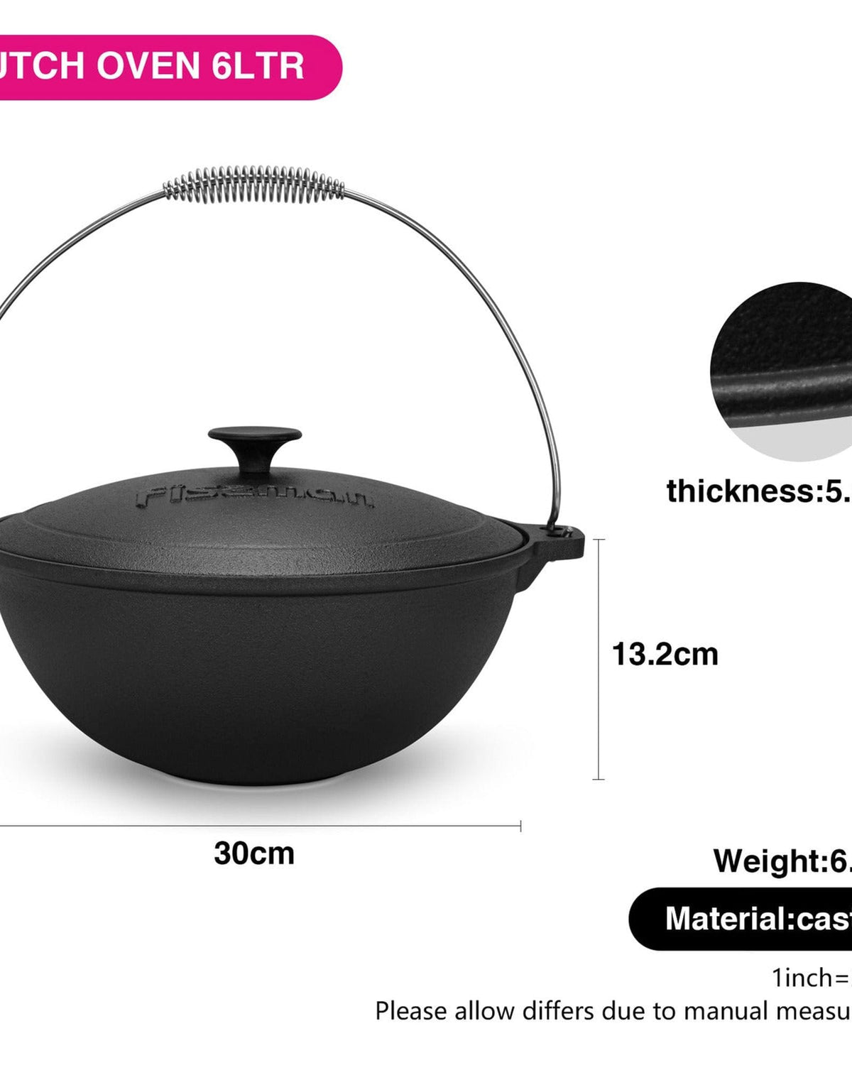 Fissman Dutch Oven Cast Iron 6L