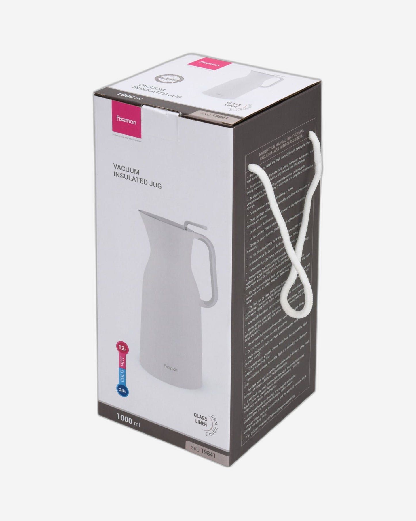 Fissman Vacuum Insulated Flask 1000 Ml White With Pink Glass Liner