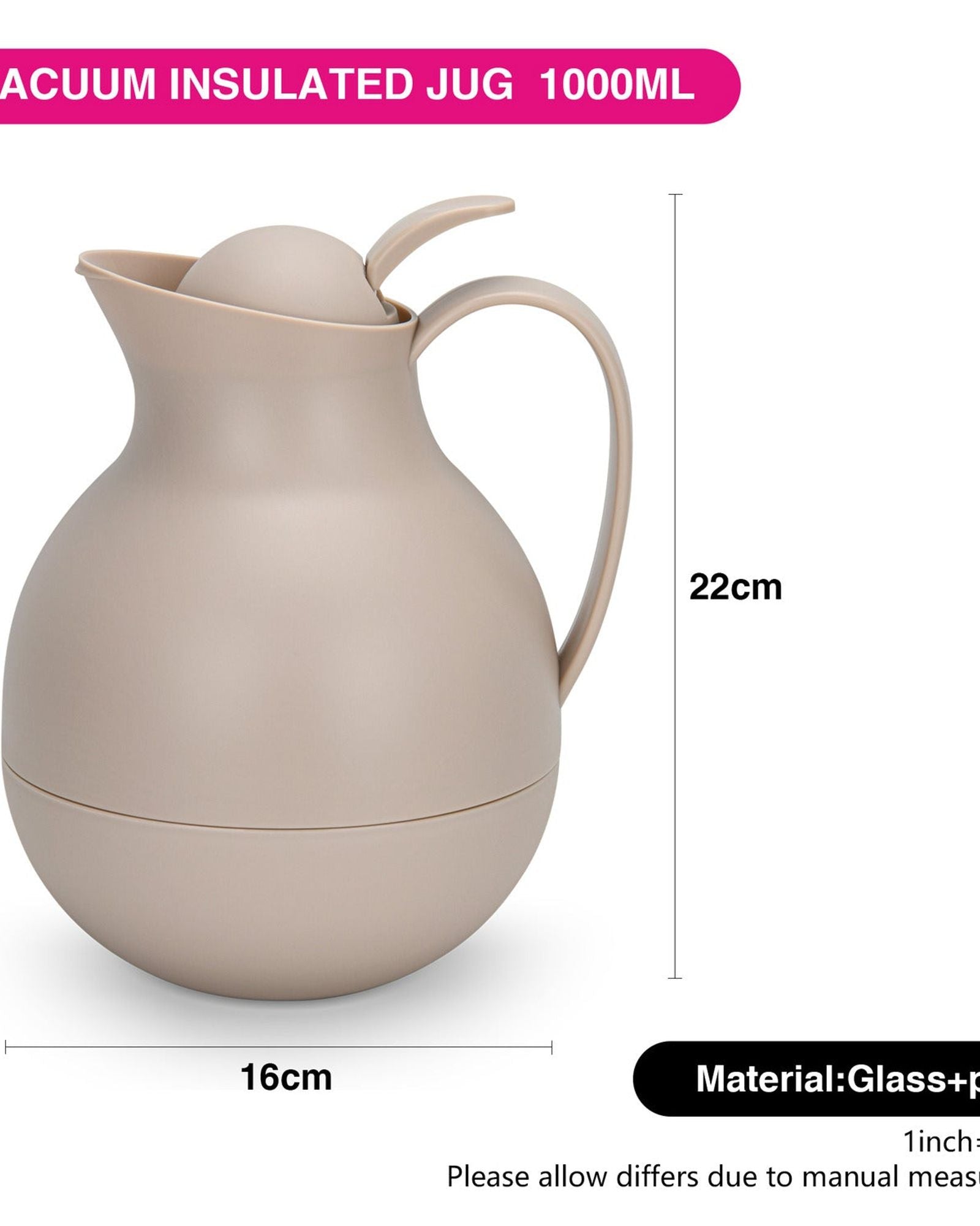 Fissman Vacuum Insulated Flask 1000 Ml Mocha Cream With White Glass Asbestos Free