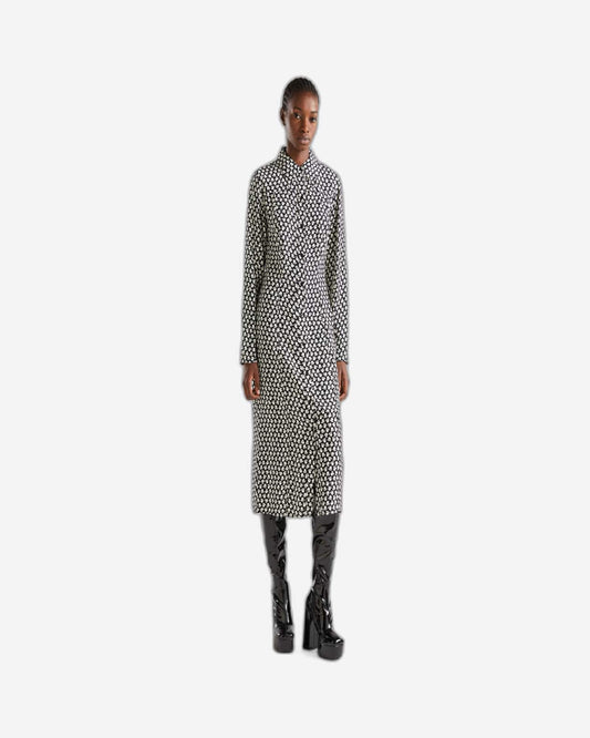 100% Viscose Floral Patterned Shirt Collar Long Sleeve Dress
