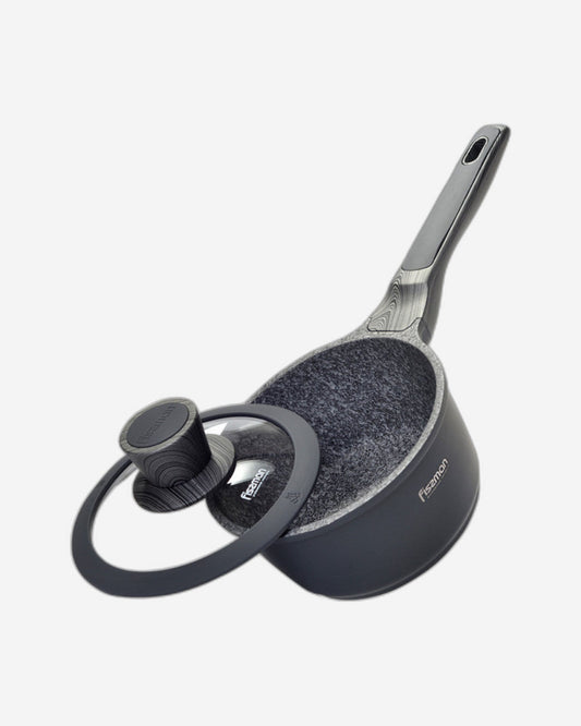 Fissman Sauce Pan With Lid Grey 16x8.5cm/1.4LTR Aluminum With Induction Bottom And Non Stick Coating Prestige Series