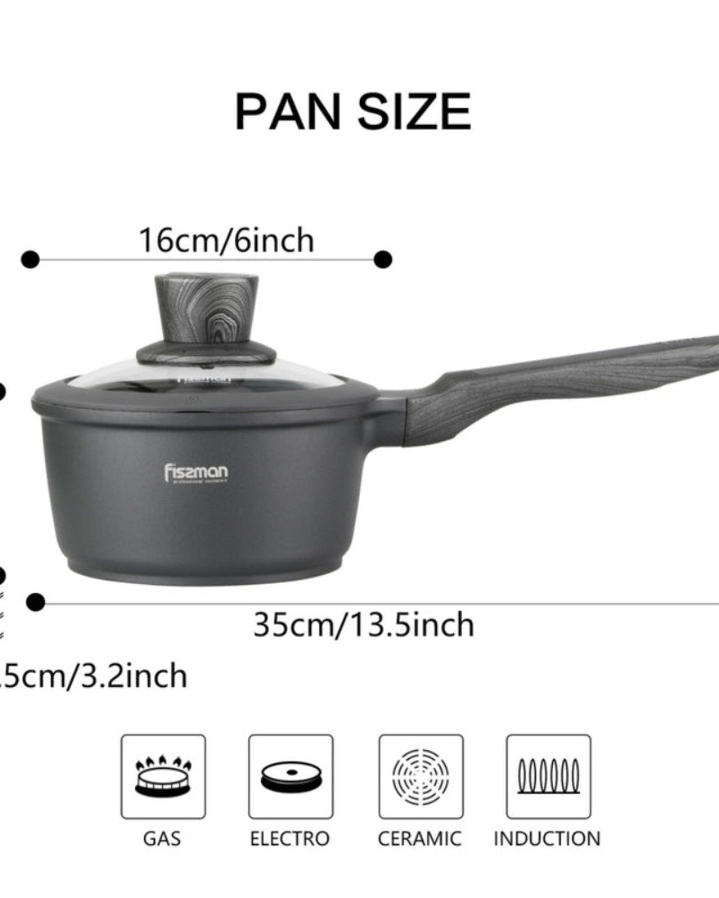 Fissman Saucepan Prestige Aluminum Grey 1.4L Lid