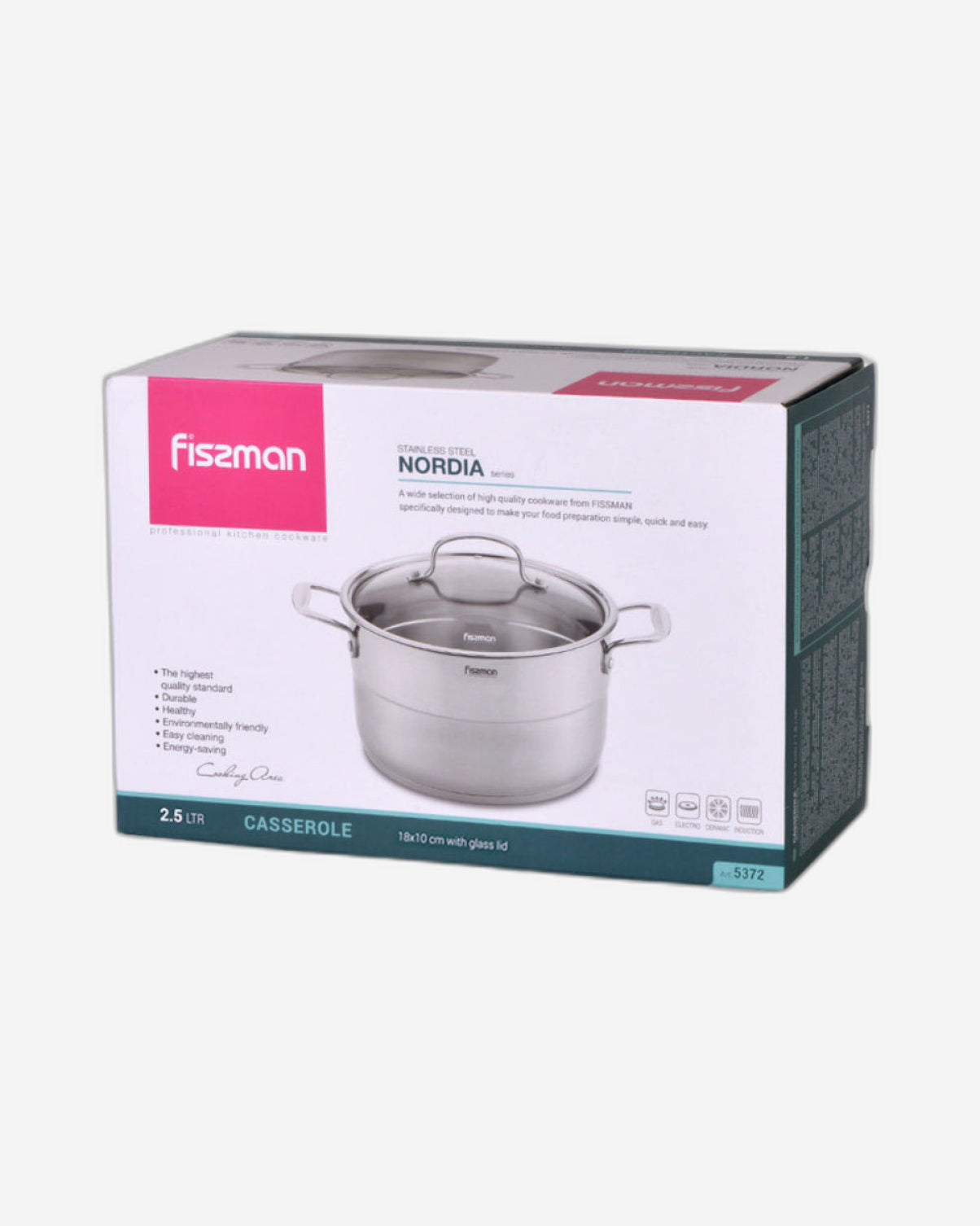 Fissman Casserole with Glass Lid Silver 18cm/0.5LTR Stainless Steel