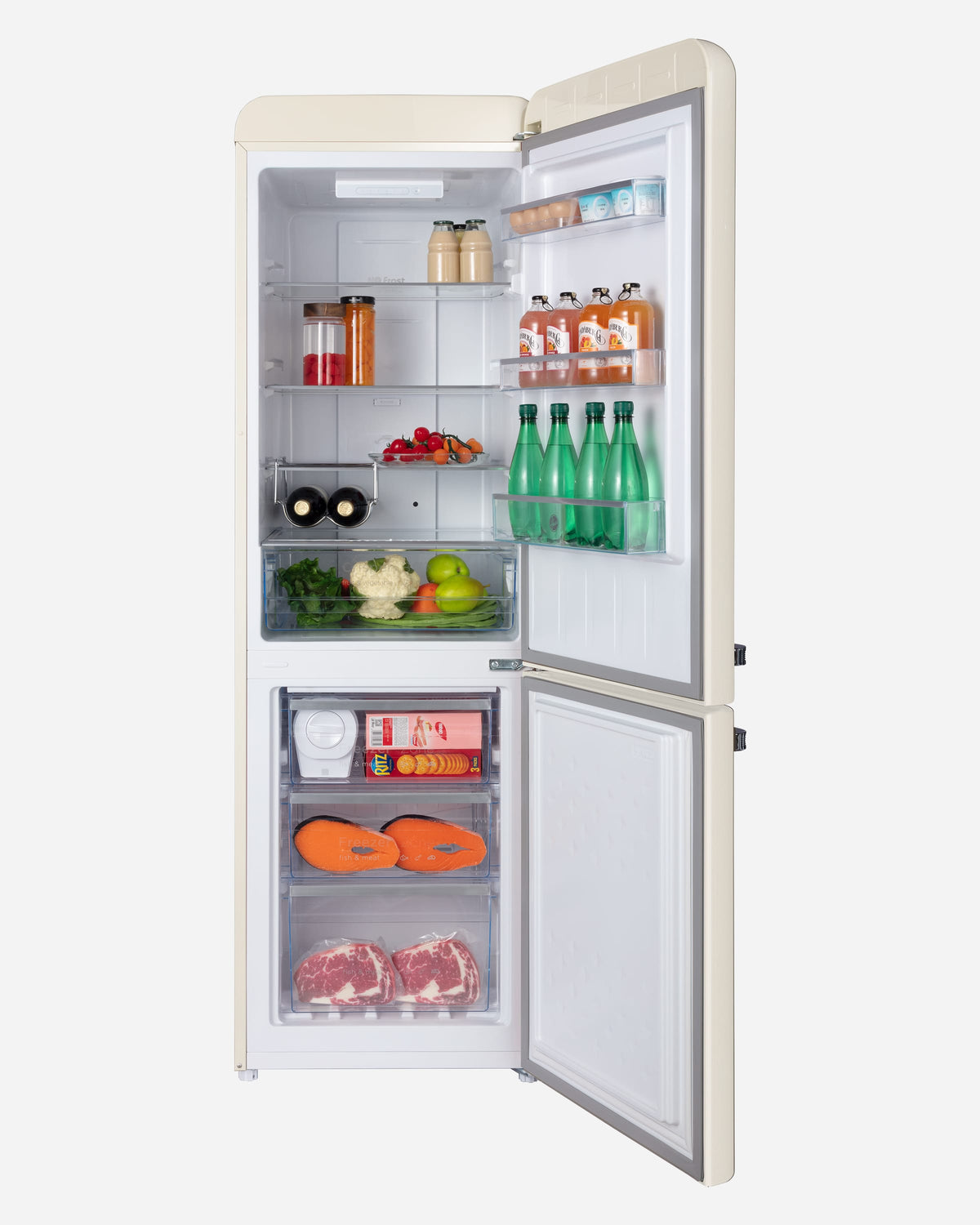 Hoover Bottom Mount Refrigerator, Retro Style, Total No Frost, 300 L, Cream – HBR-M300-RC (ESMA Certified)