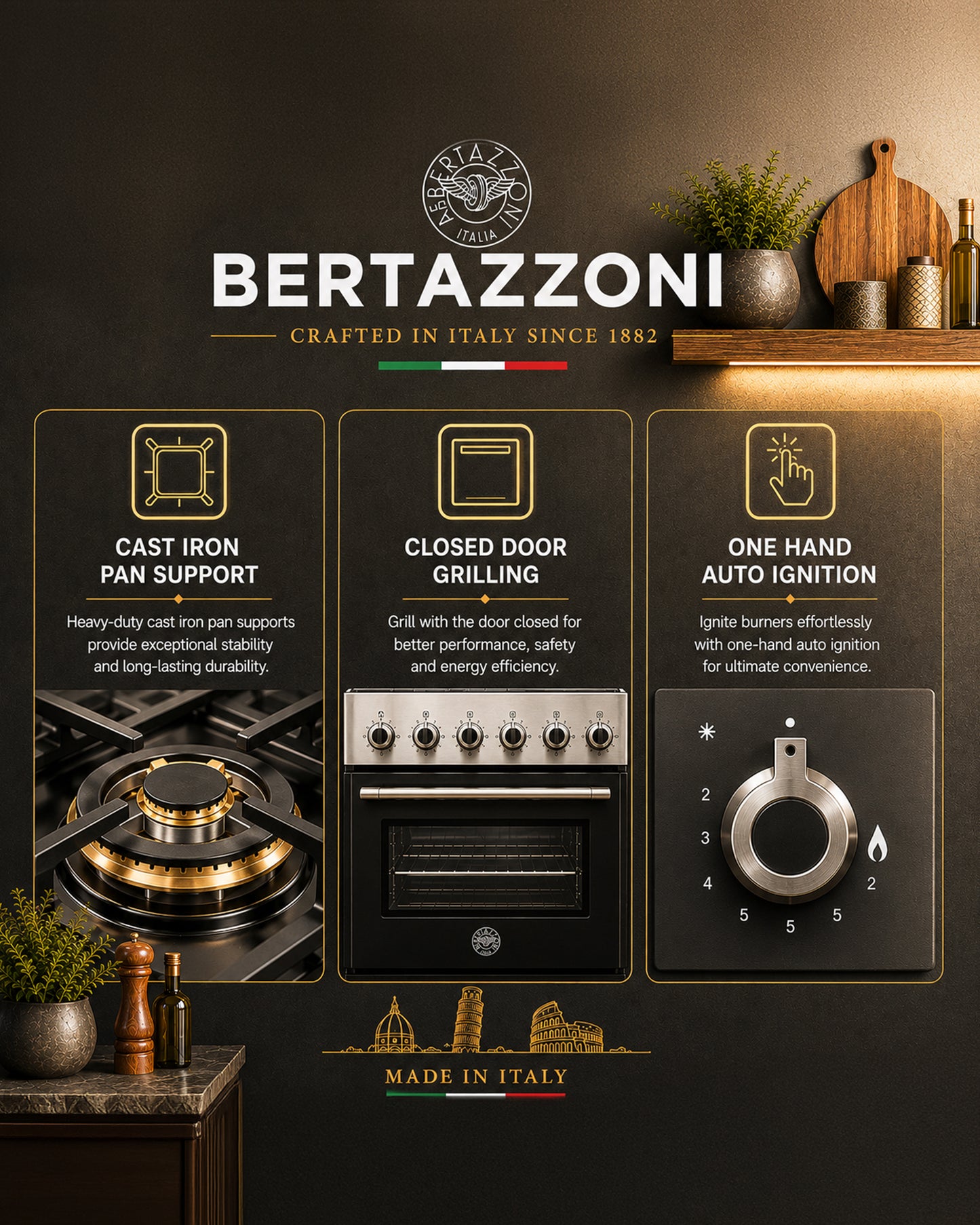 Bertazzoni Professional Series Gas Range Cooker with Electric Oven 90x60, Stainless Steel