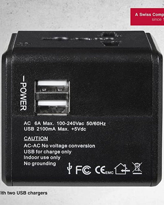 Wenger Travel Adapter With 2 USB Charger Black - 604559