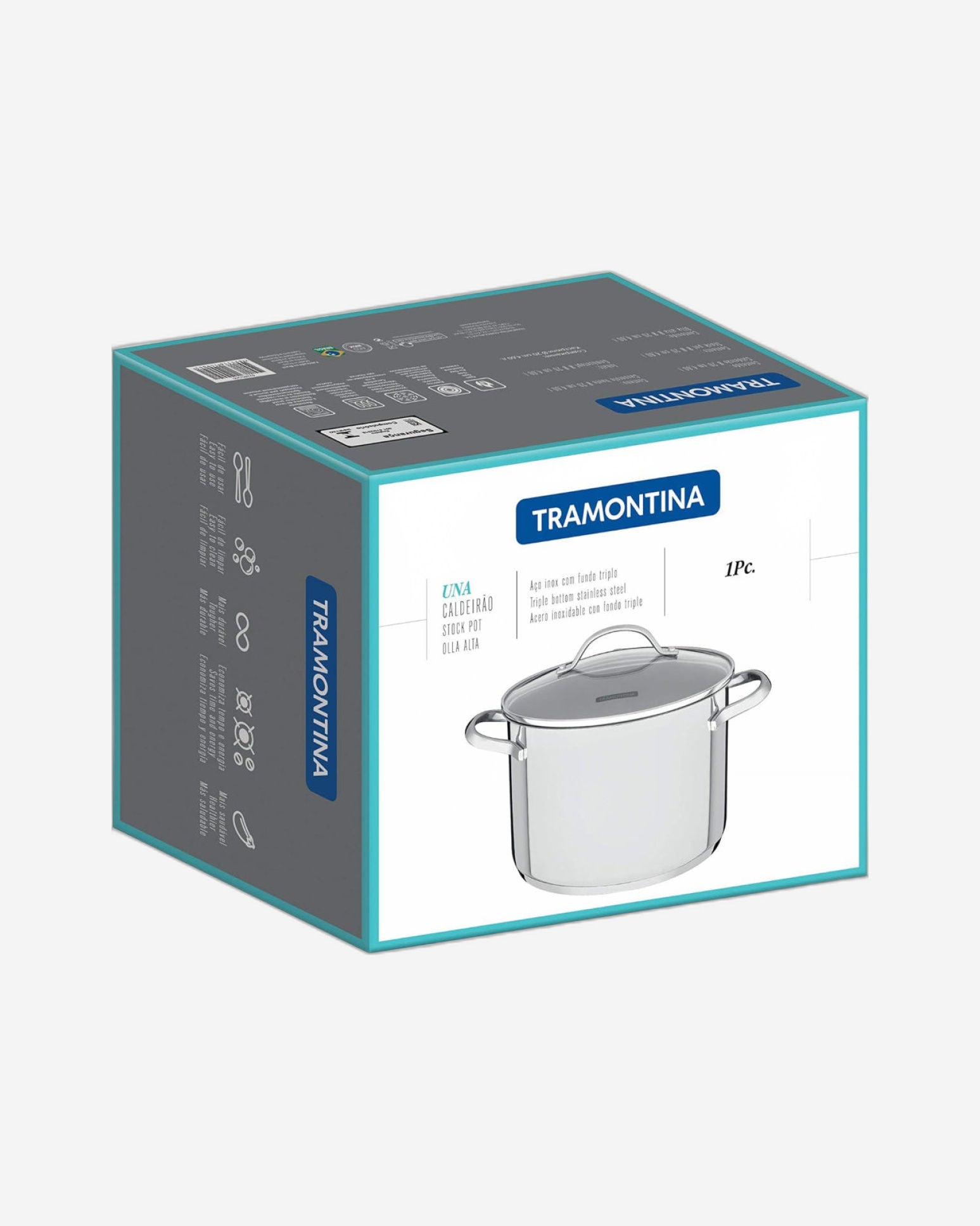 Tramontina Brazil Una 24cm 7.7L Stainless Steel Stock Pot with Tri-ply Bottom