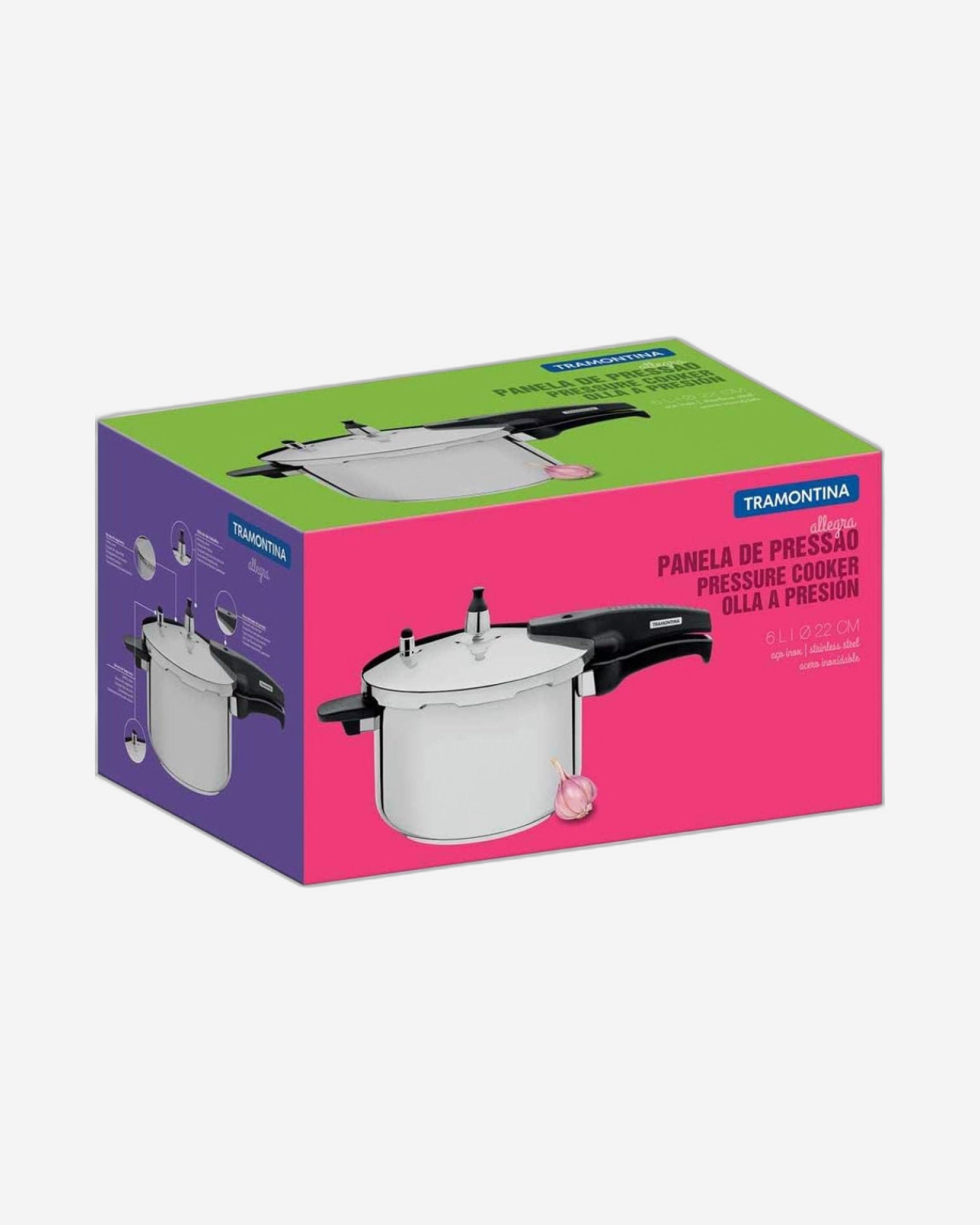 Tramontina Brazil Allegra 22cm 6L Stainless Steel Pressure Cooker with Tri-ply Bottom