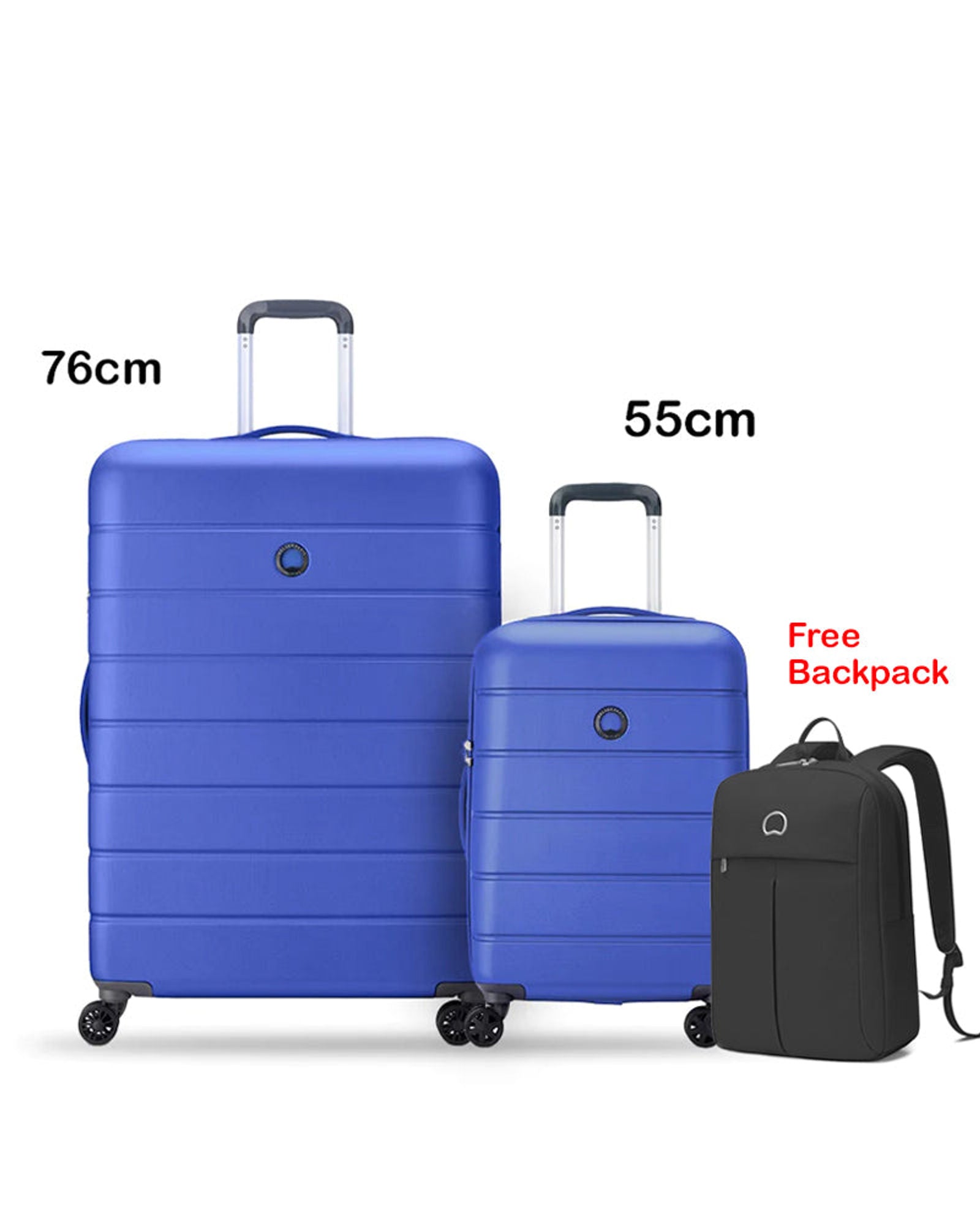 Delsey Paris Lagos 2Piece Set 55+76Cm Hardcase 4 Double Wheel Cabin & Check-In Luggage Trolley Deep Blue + Free Agreable Backpack
