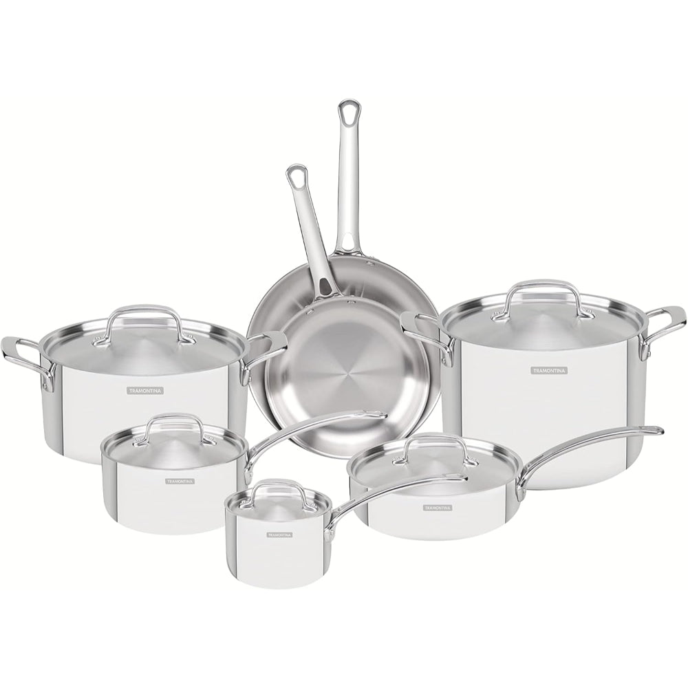 Tramontina Brazil Grano 12 Pieces Stainless Steel Cookware Set with Tri-ply Body